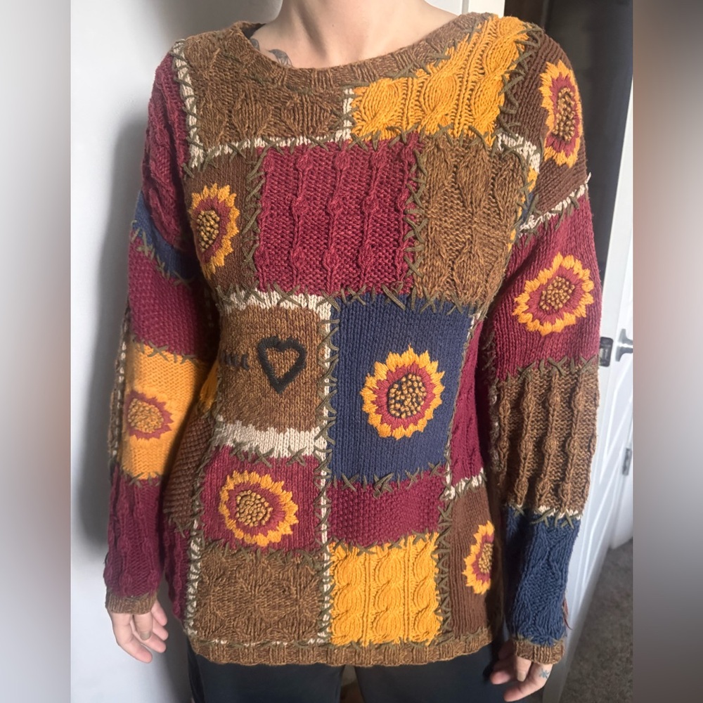 Vintage Express Handknit Patchwork Sweater Size M